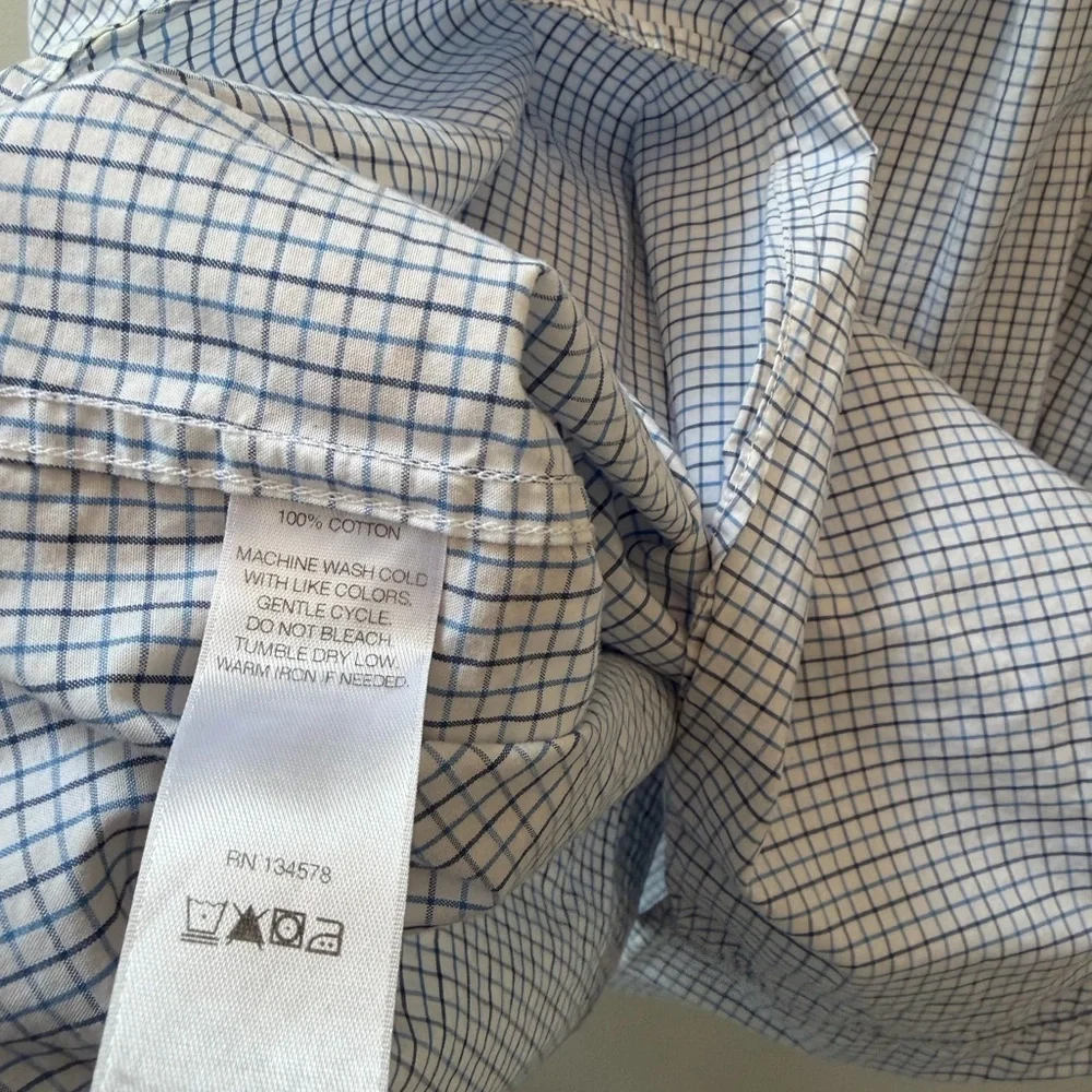 Boys large 16 Blue Check stripe dress casual longsleeeve button down shirt